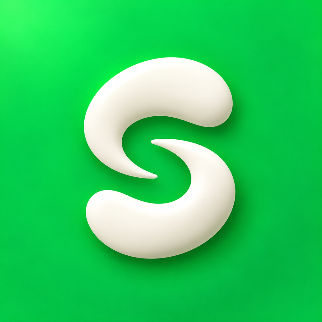 Sorro's fluid white S on vivid green